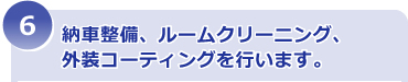 納車整備、ルームクリーニング、外装コーティングを行います。